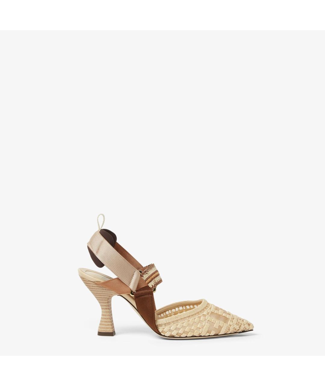FENDI Бежевые текстильные туфли, фото 5