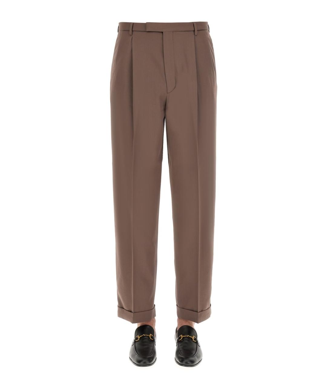 GUCCI Коричневые шерстяные повседневные брюки, фото 1