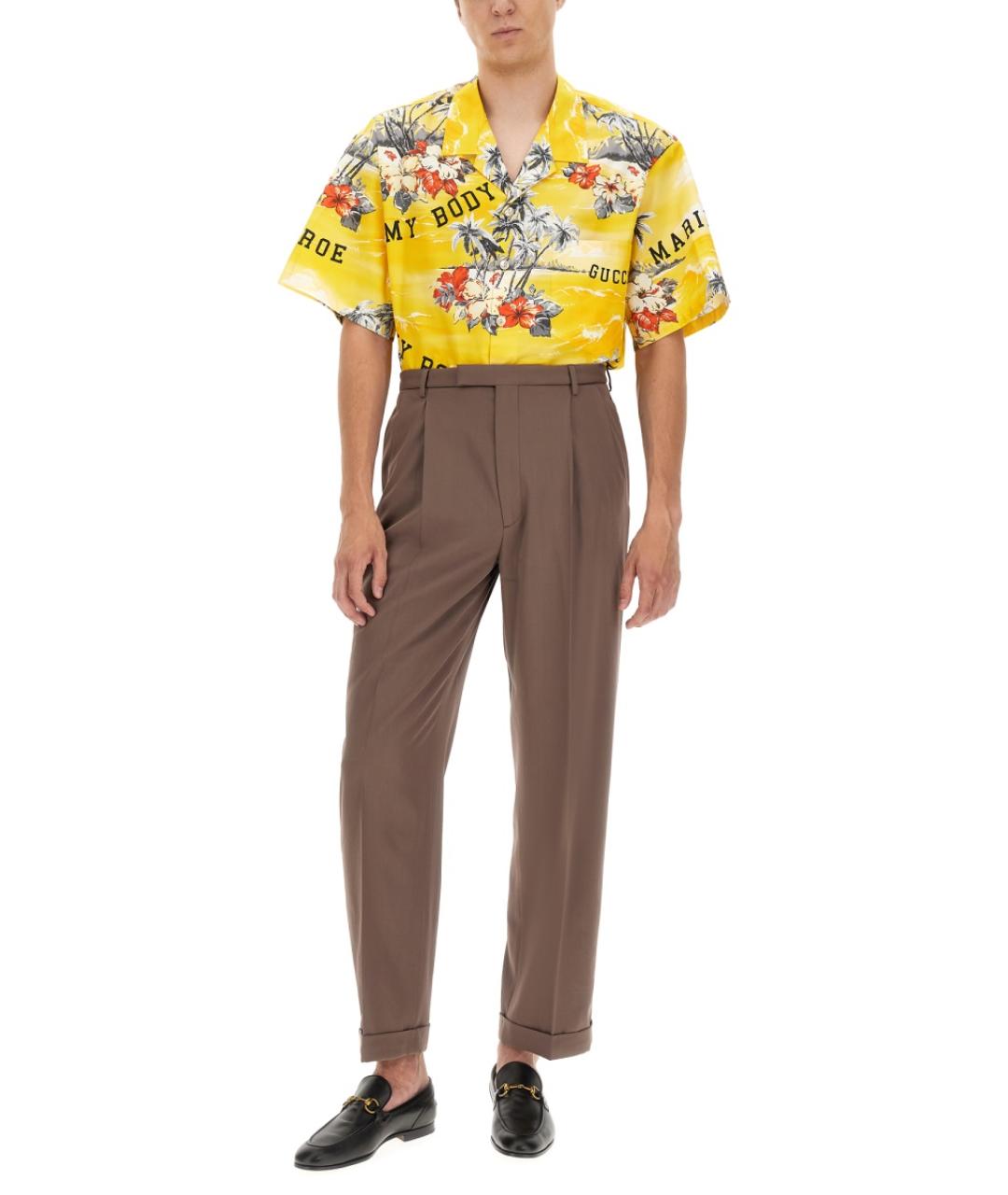 GUCCI Коричневые шерстяные повседневные брюки, фото 2