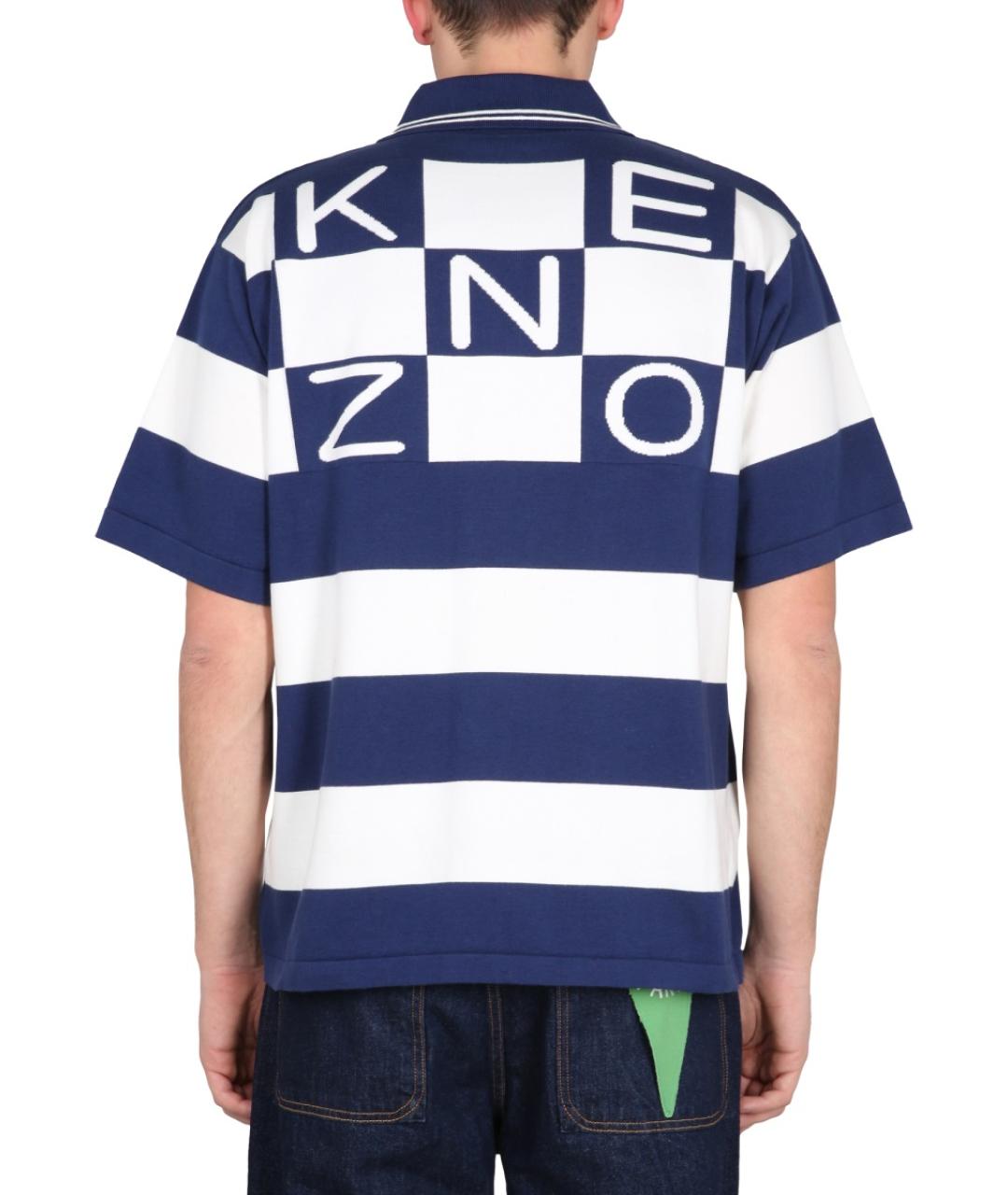 KENZO Синее хлопковое поло с коротким рукавом, фото 4