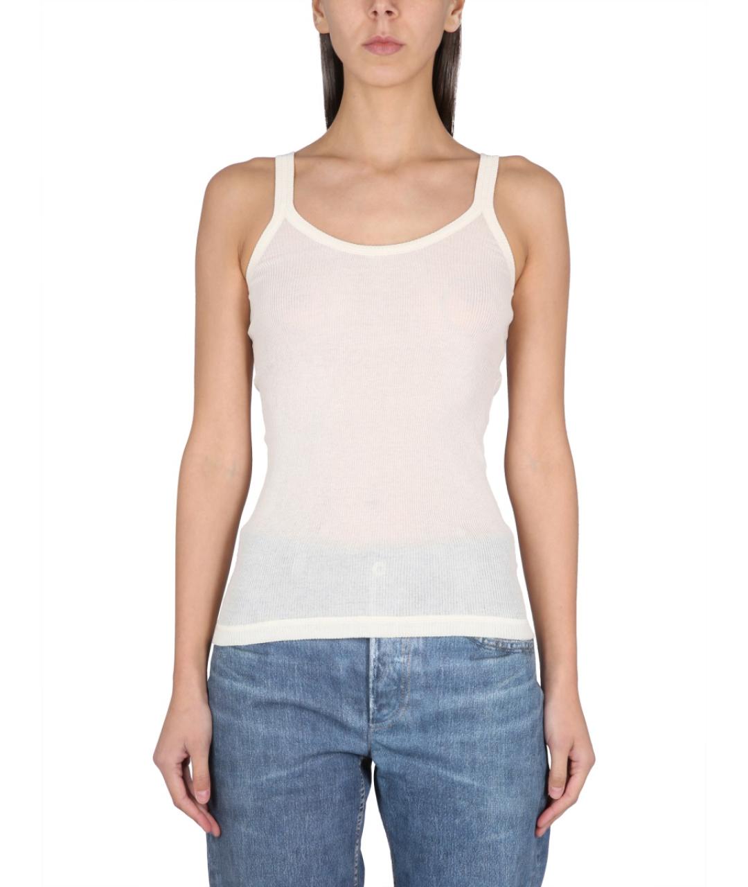 BOTTEGA VENETA Белая хлопковая майка, фото 4