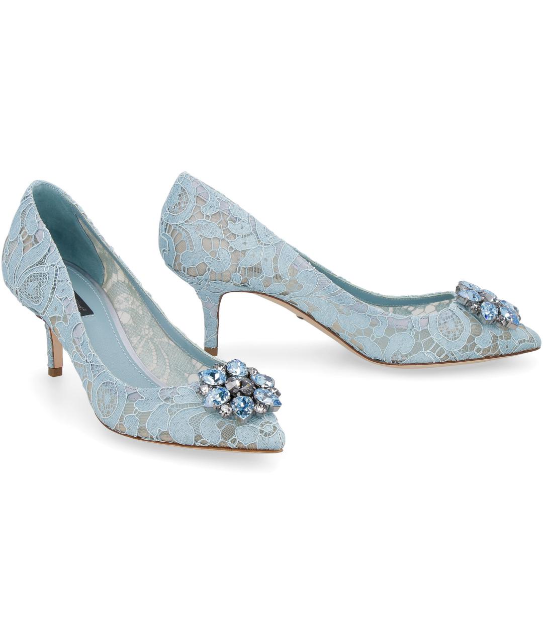 DOLCE&GABBANA Голубые текстильные лодочки на низком каблуке, фото 3
