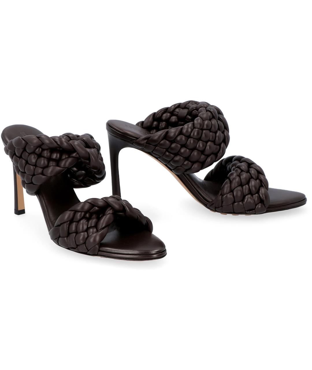 BOTTEGA VENETA Коричневые кожаные мюли, фото 3