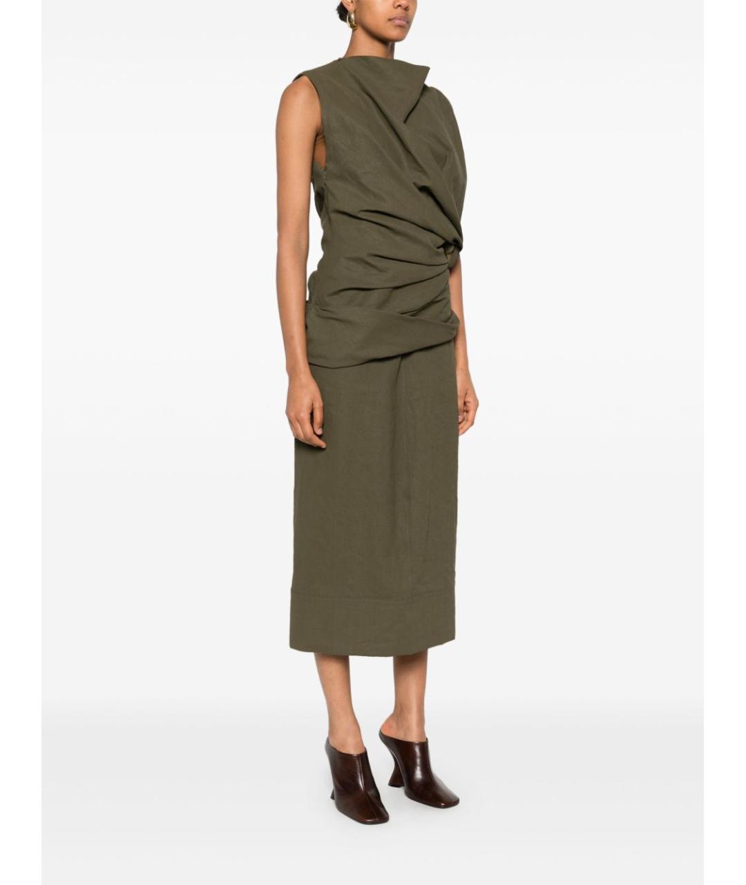 JIL SANDER Зеленые льняное повседневное платье, фото 2