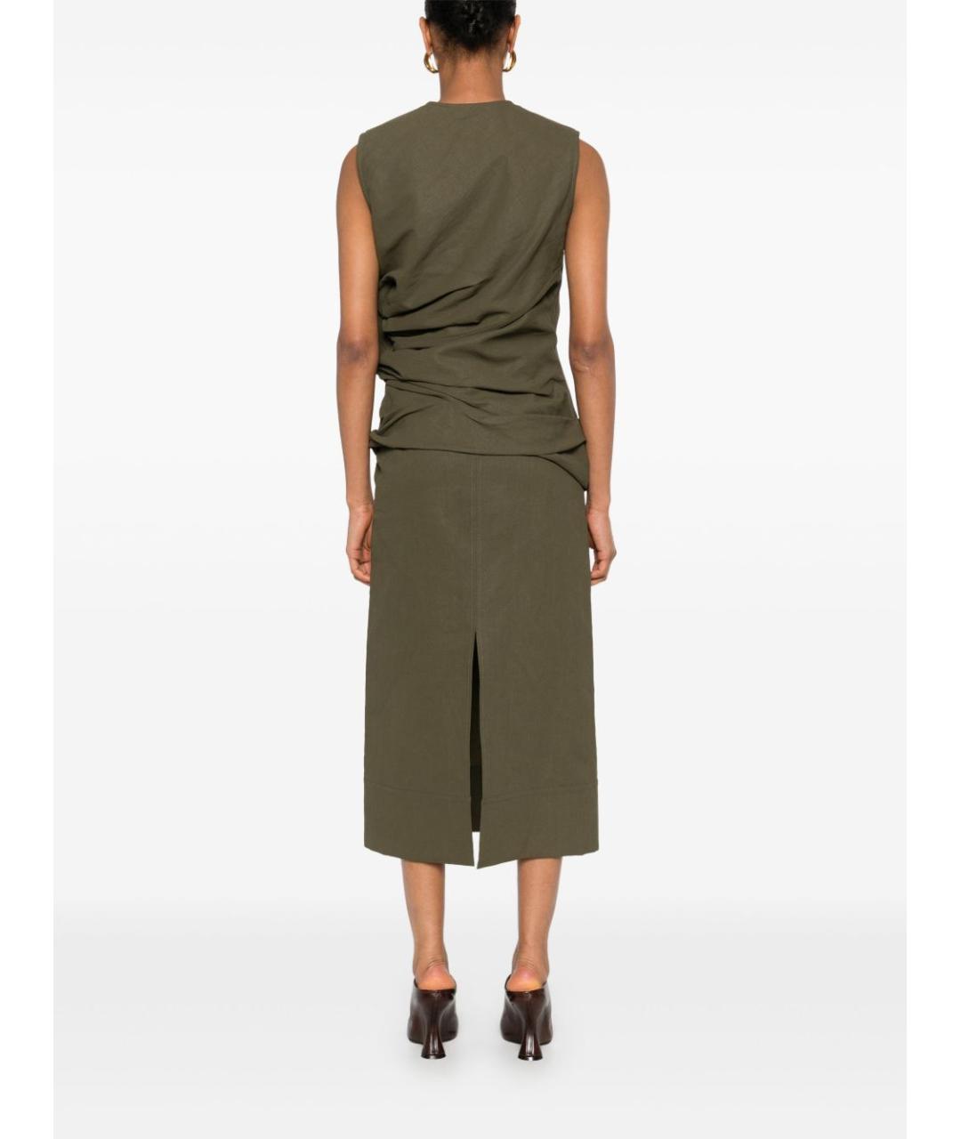 JIL SANDER Зеленые льняное повседневное платье, фото 3