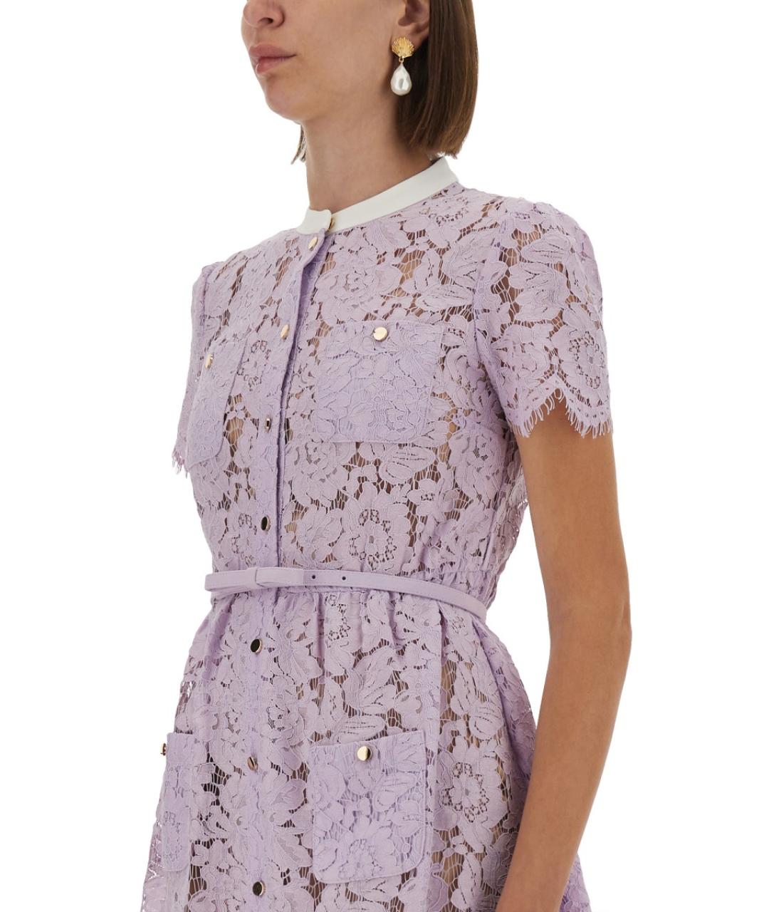 SELF-PORTRAIT Фиолетовое хлопковое повседневное платье, фото 3