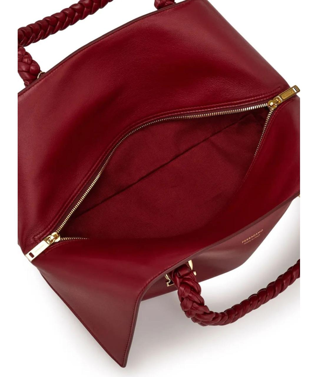 FERRAGAMO Бордовая кожаная сумка тоут, фото 4