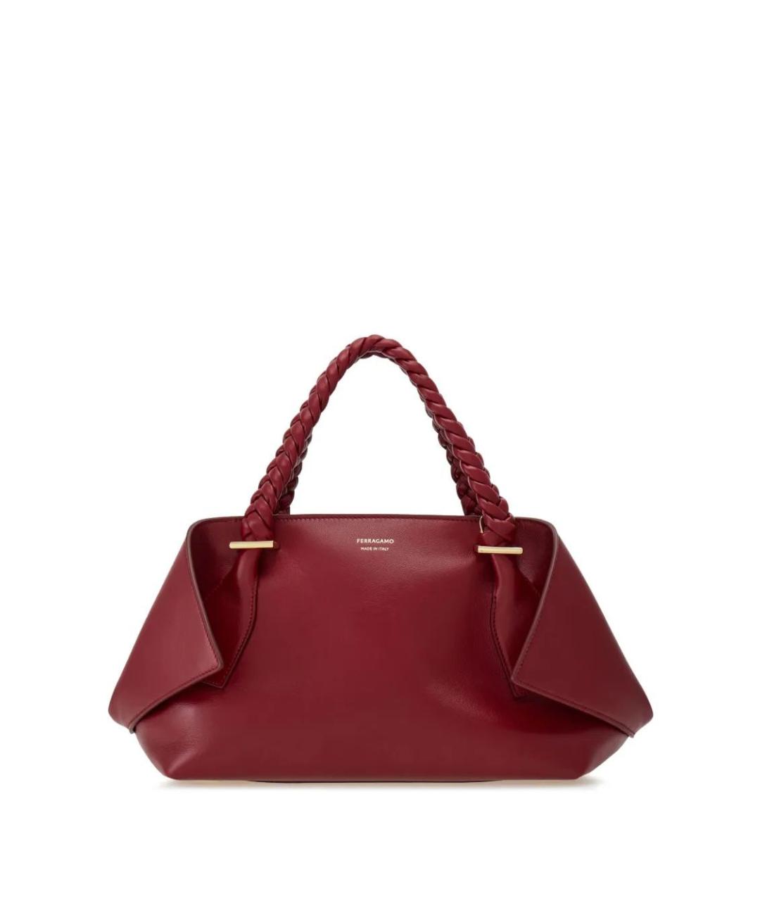 FERRAGAMO Бордовая кожаная сумка тоут, фото 1