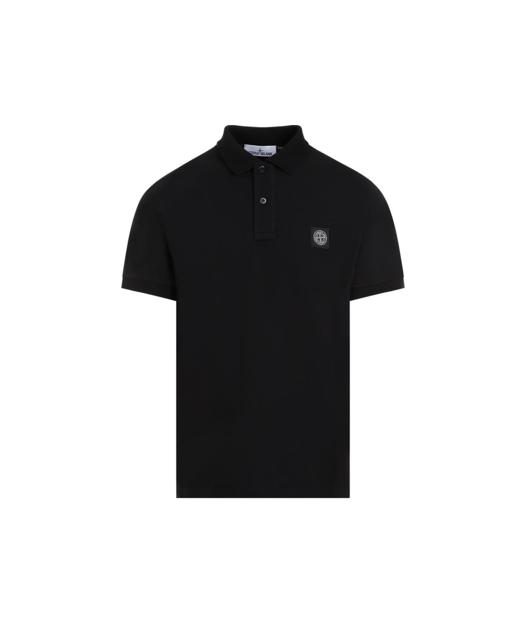 STONE ISLAND Черное хлопковое поло с коротким рукавом, фото 1