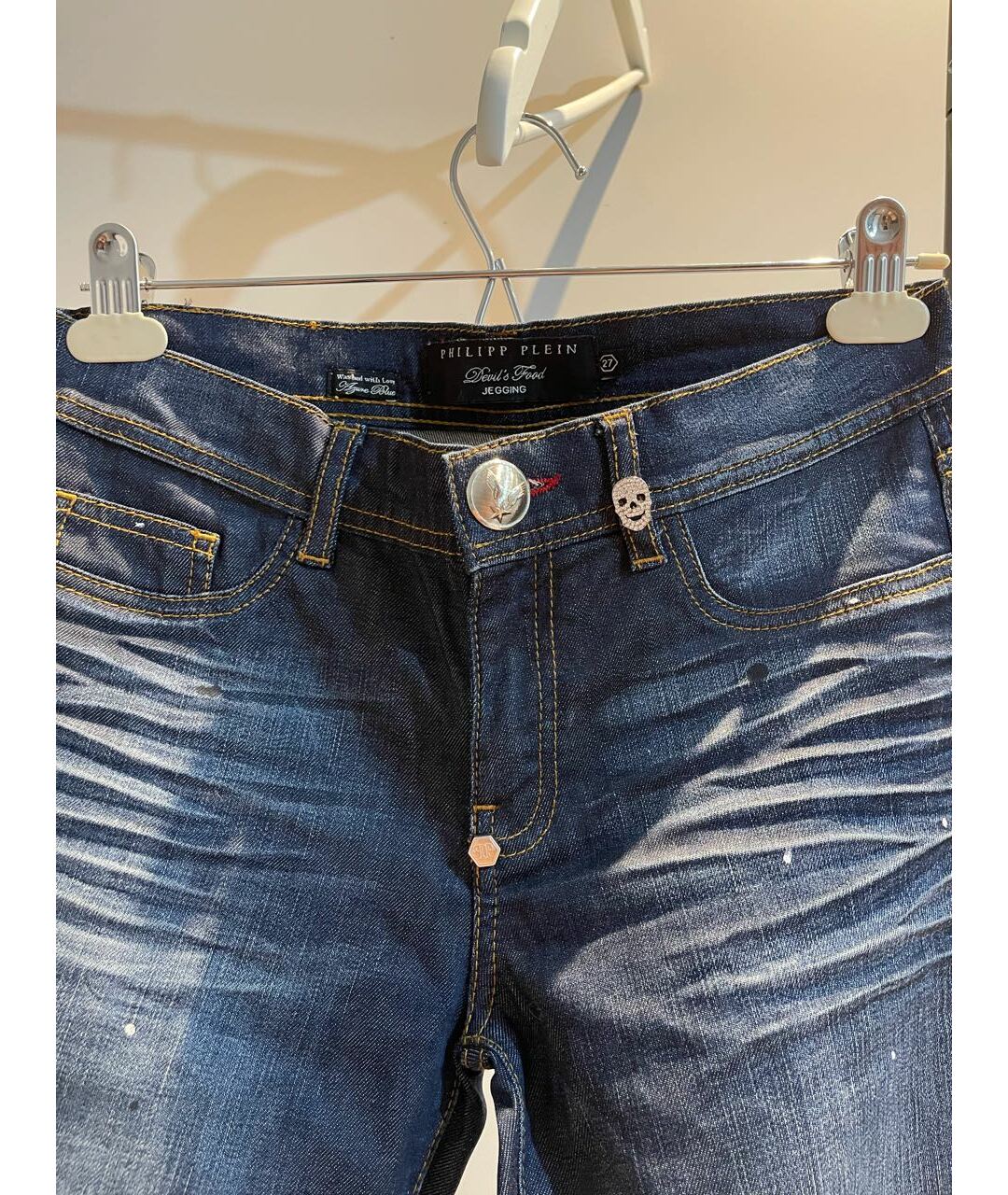 PHILIPP PLEIN Темно-синие хлопко-эластановые джинсы слим, фото 3