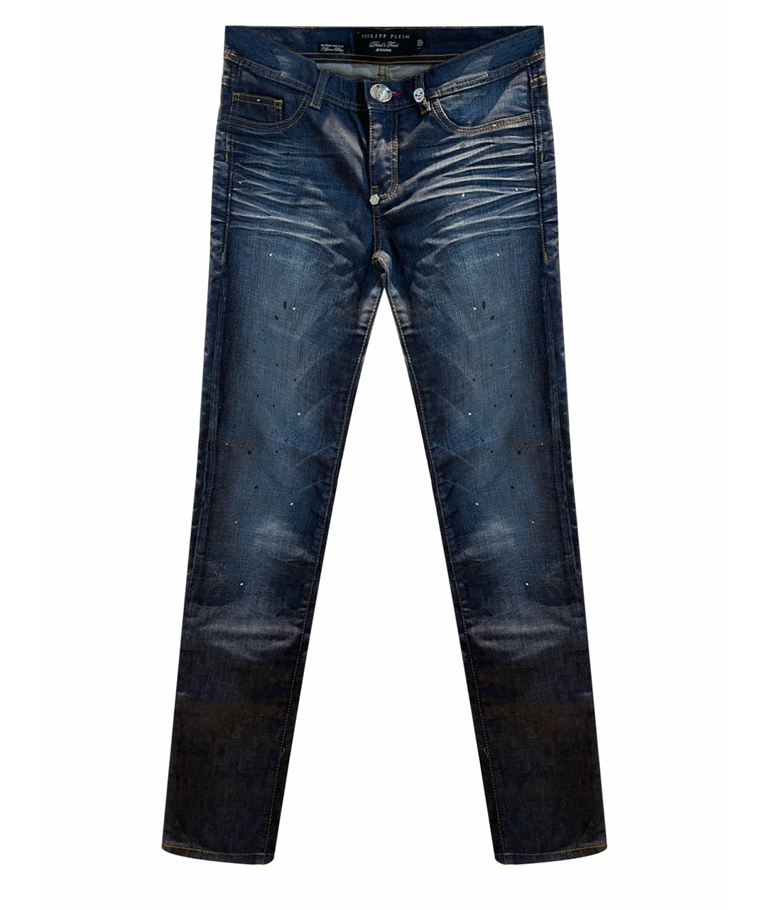PHILIPP PLEIN Темно-синие хлопко-эластановые джинсы слим, фото 1