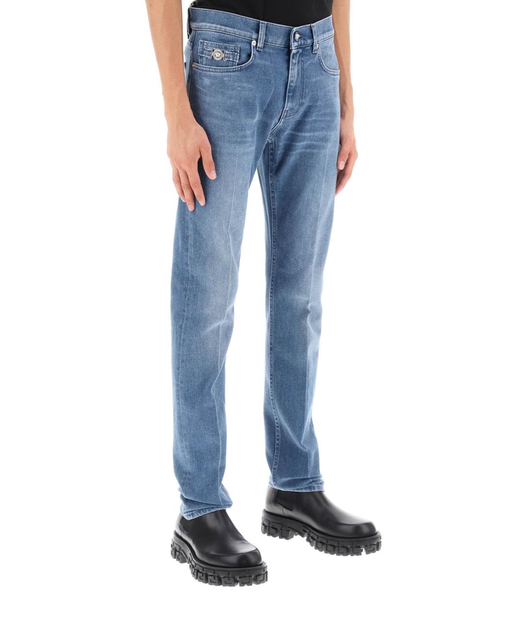 VERSACE Голубые хлопковые джинсы скинни, фото 2