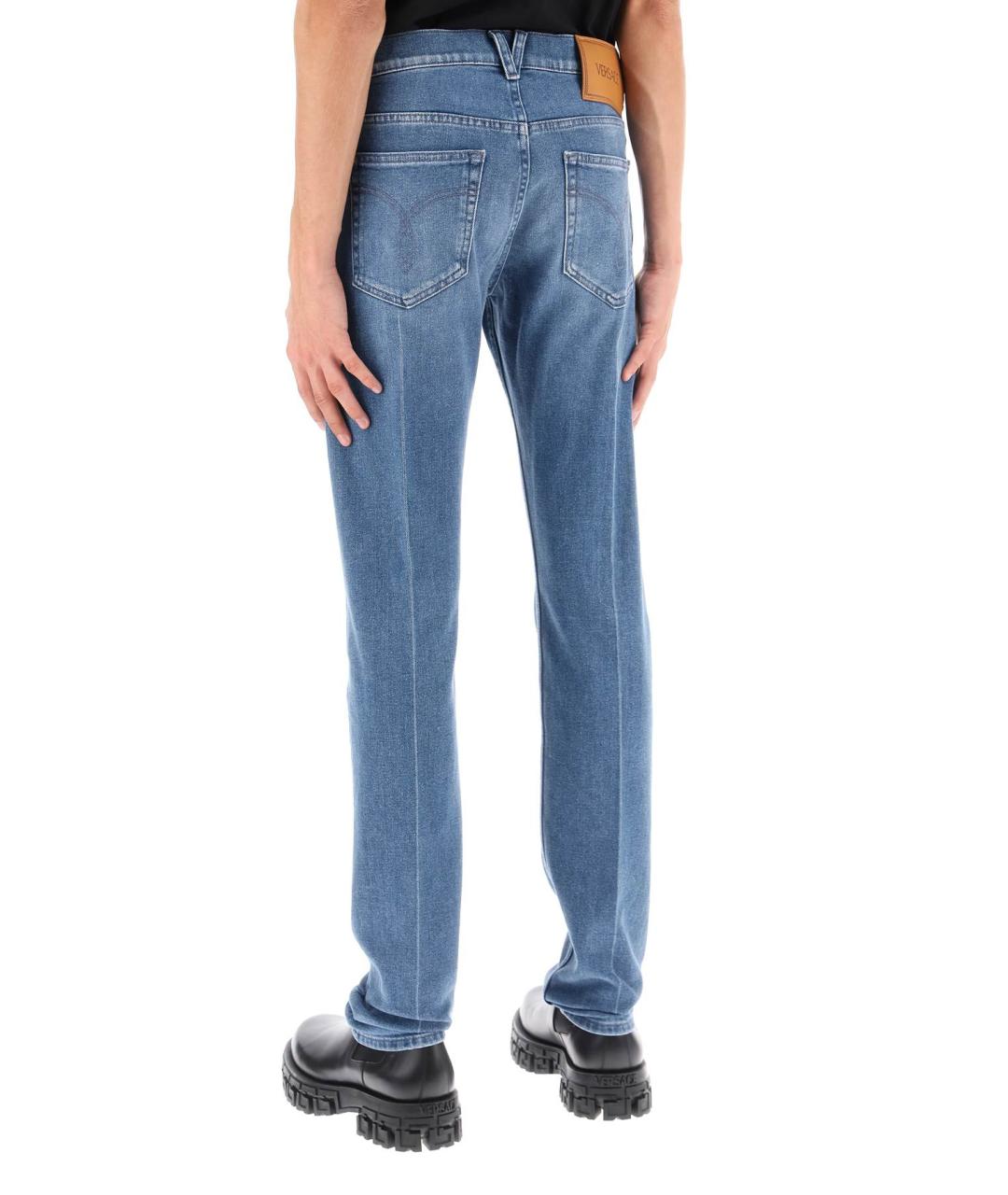 VERSACE Голубые хлопковые джинсы скинни, фото 3