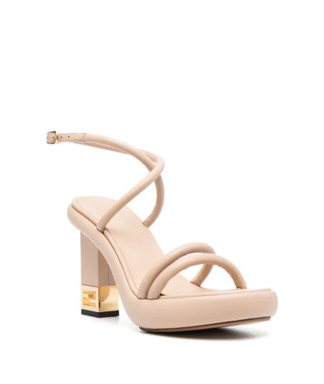 FENDI Бежевые кожаные босоножки, фото 2