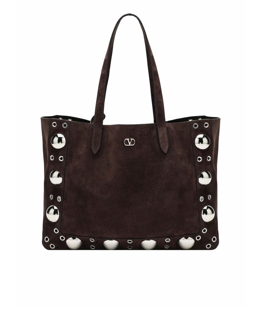 VALENTINO Коричневая замшевая сумка тоут, фото 1