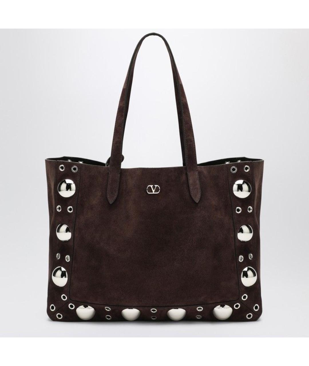 VALENTINO Коричневая замшевая сумка тоут, фото 3