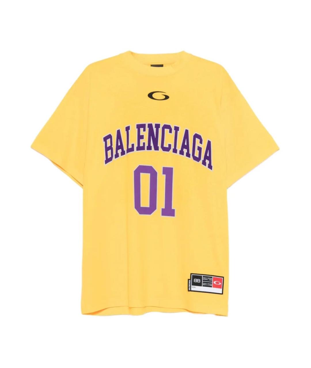 BALENCIAGA Желтая хлопковая футболка, фото 1