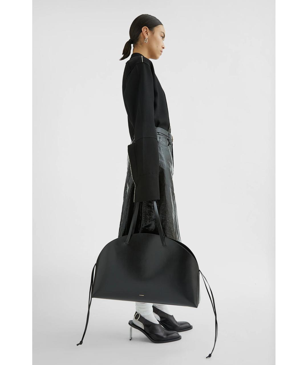 JIL SANDER Черная кожаная сумка тоут, фото 7