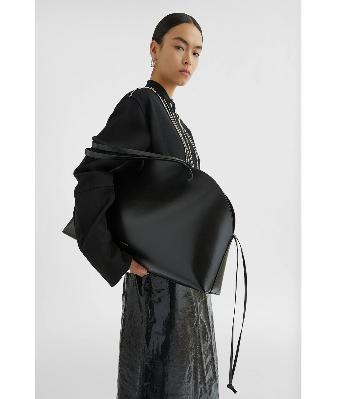 JIL SANDER Черная кожаная сумка тоут, фото 6