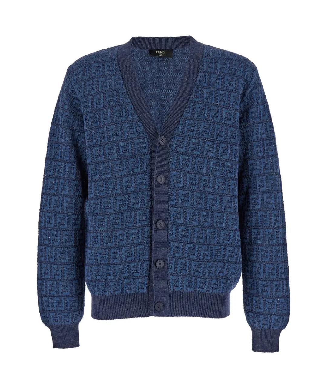 FENDI Синий льняной кардиган, фото 1