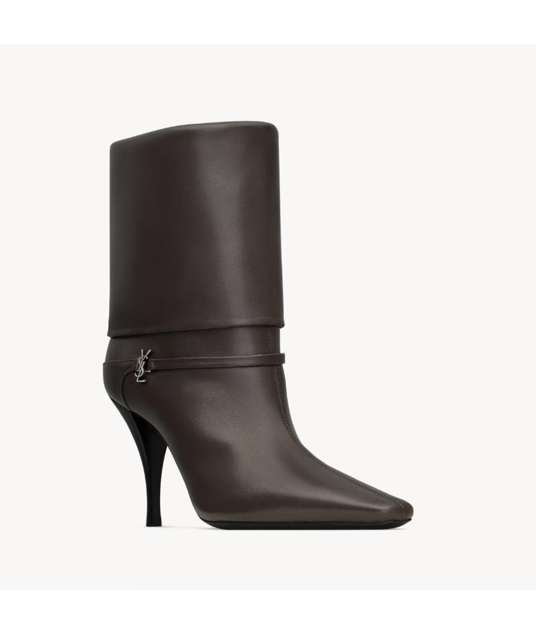 SAINT LAURENT Коричневые кожаные ботильоны, фото 3