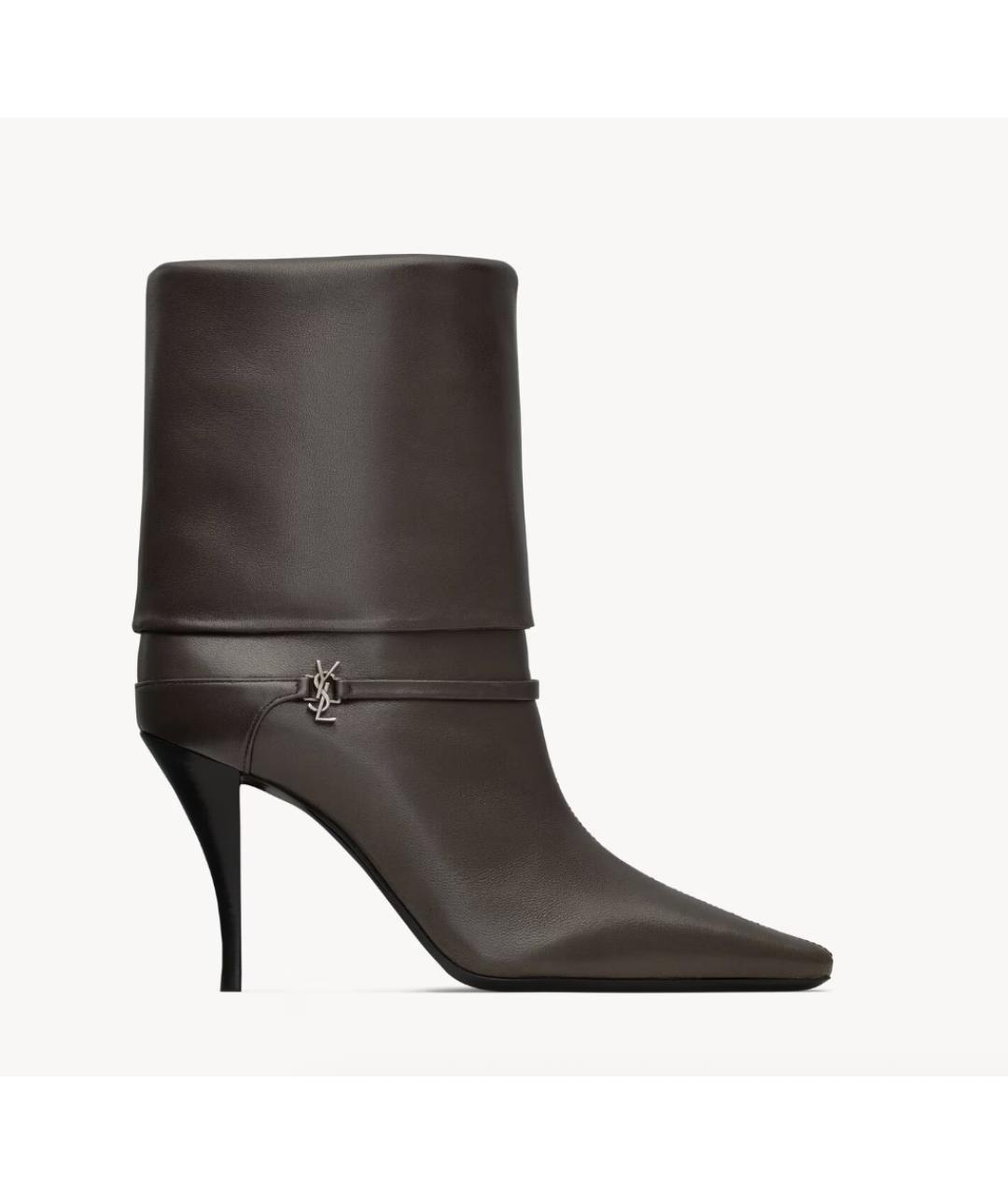 SAINT LAURENT Коричневые кожаные ботильоны, фото 5