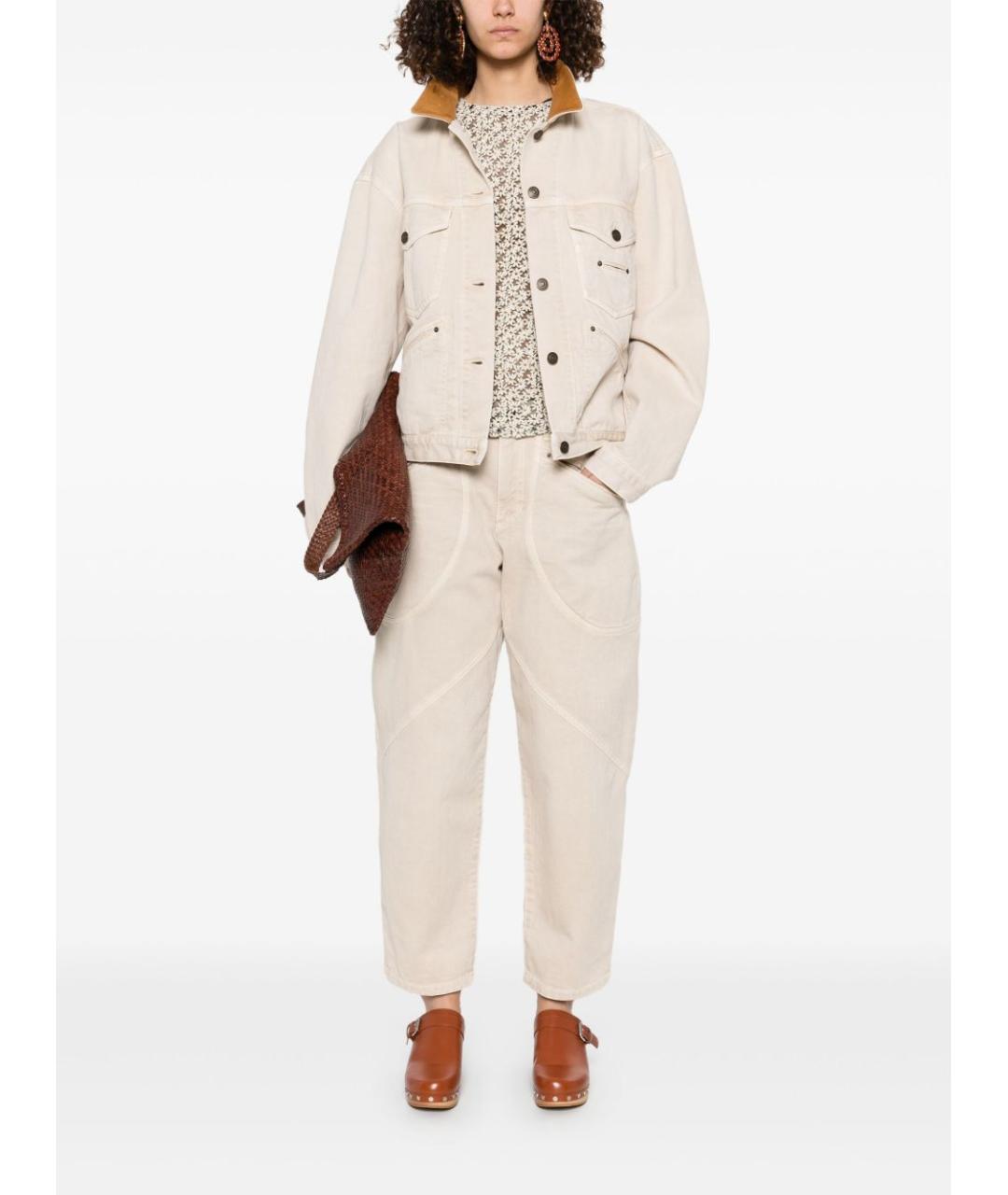 ISABEL MARANT Бежевые хлопковые прямые брюки, фото 4