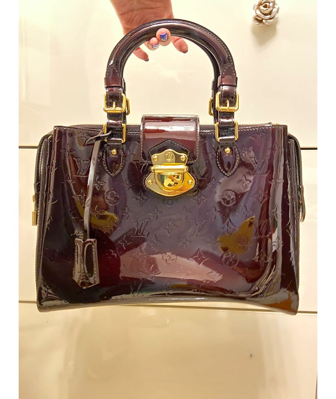 LOUIS VUITTON PRE-OWNED Бордовая сумка тоут из лакированной кожи, фото 5