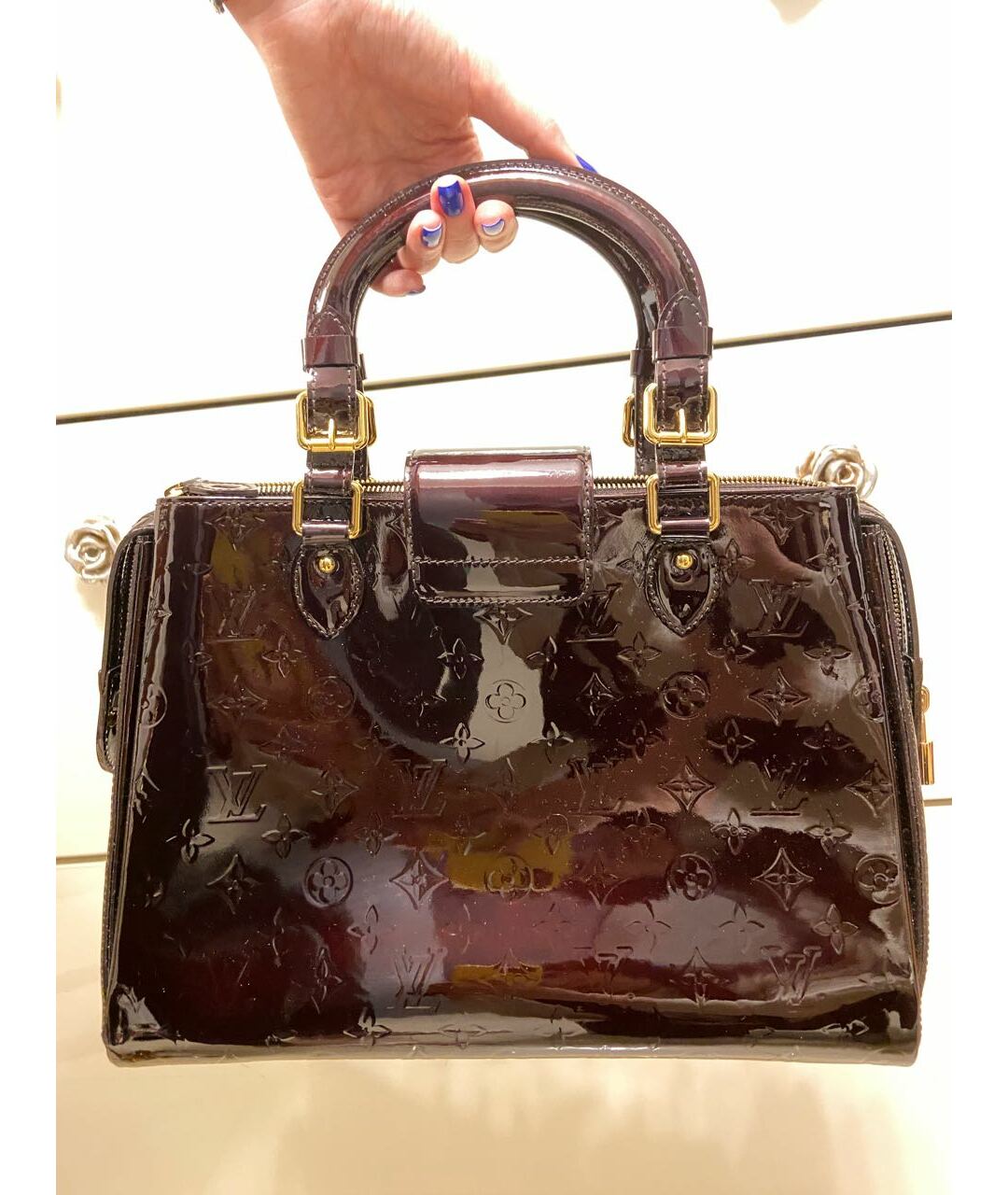 LOUIS VUITTON PRE-OWNED Бордовая сумка тоут из лакированной кожи, фото 2