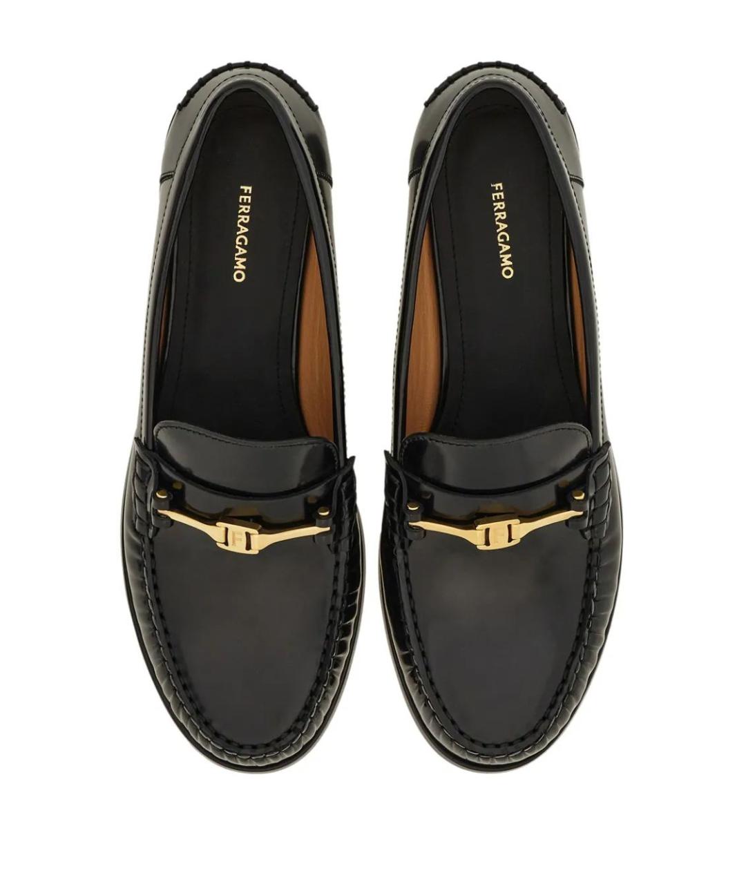 FERRAGAMO Черные кожаные лоферы, фото 3