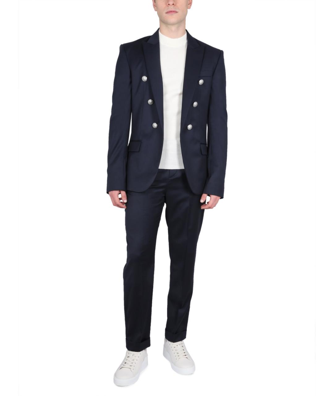 BALMAIN Синие шерстяные повседневные брюки, фото 3