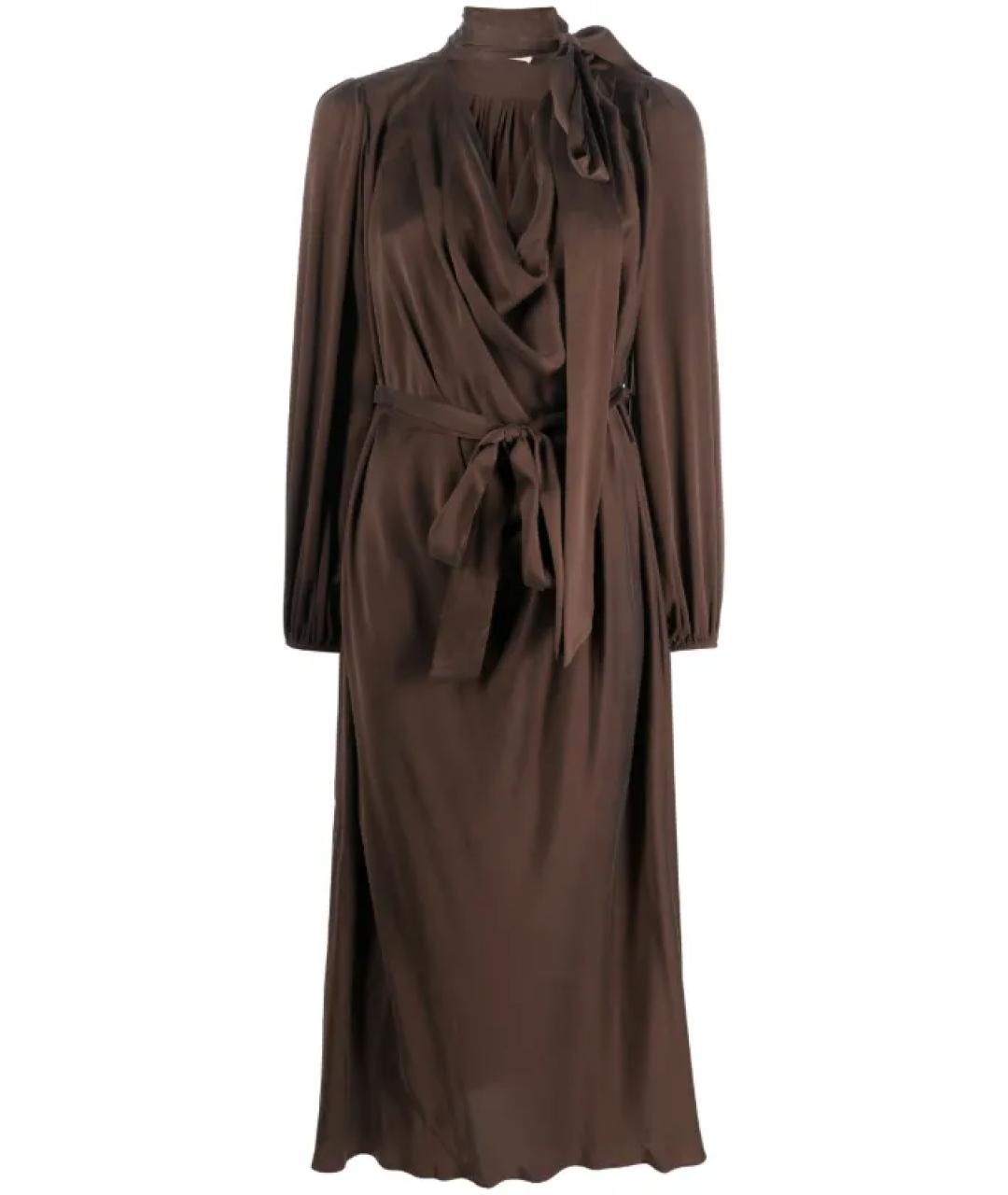 KITON Коричневое шелковое повседневное платье, фото 1