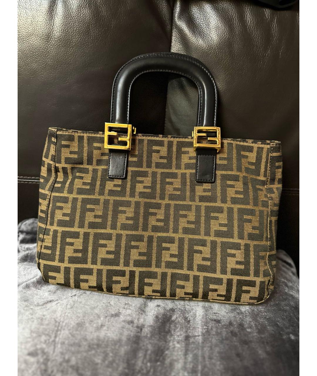 FENDI Коричневая хлопковая сумка тоут, фото 9