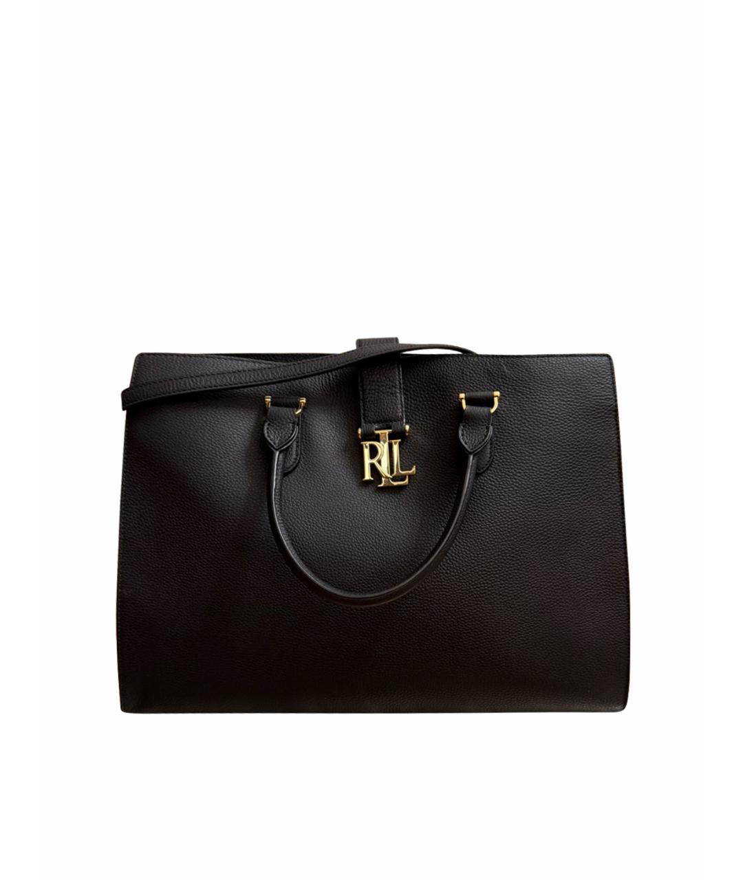 RALPH LAUREN Черная кожаная сумка с короткими ручками, фото 1