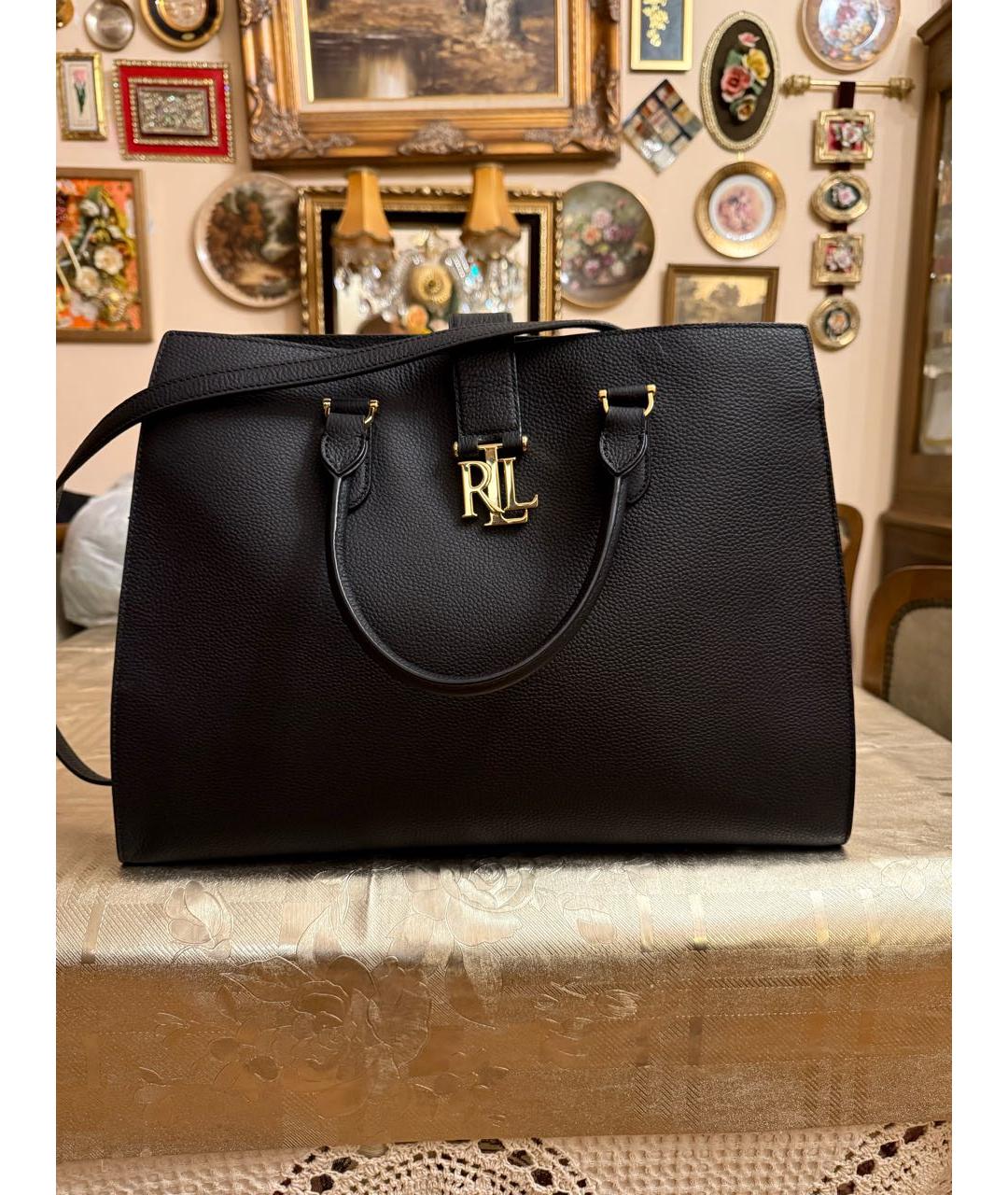 RALPH LAUREN Черная кожаная сумка с короткими ручками, фото 9