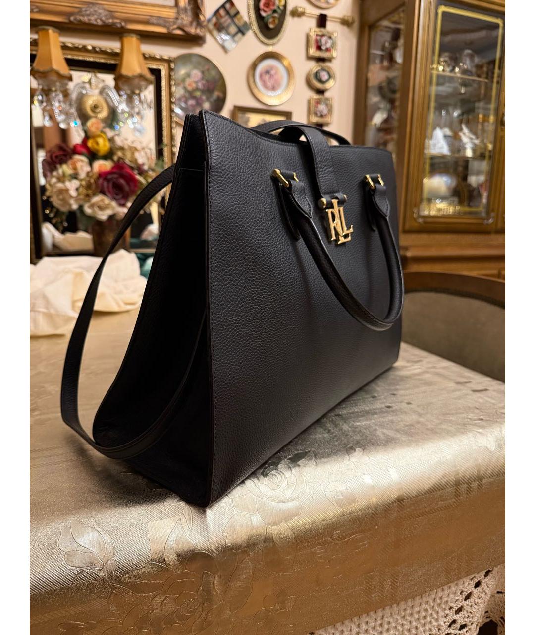RALPH LAUREN Черная кожаная сумка с короткими ручками, фото 2
