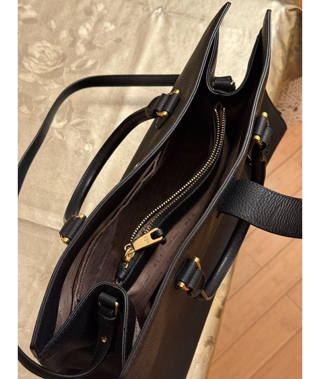 RALPH LAUREN Черная кожаная сумка с короткими ручками, фото 4