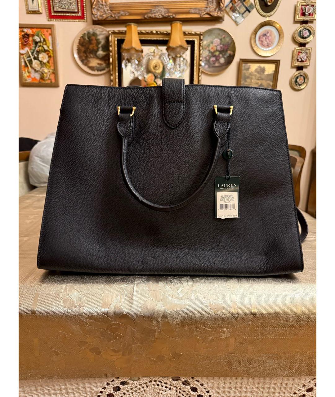 RALPH LAUREN Черная кожаная сумка с короткими ручками, фото 3
