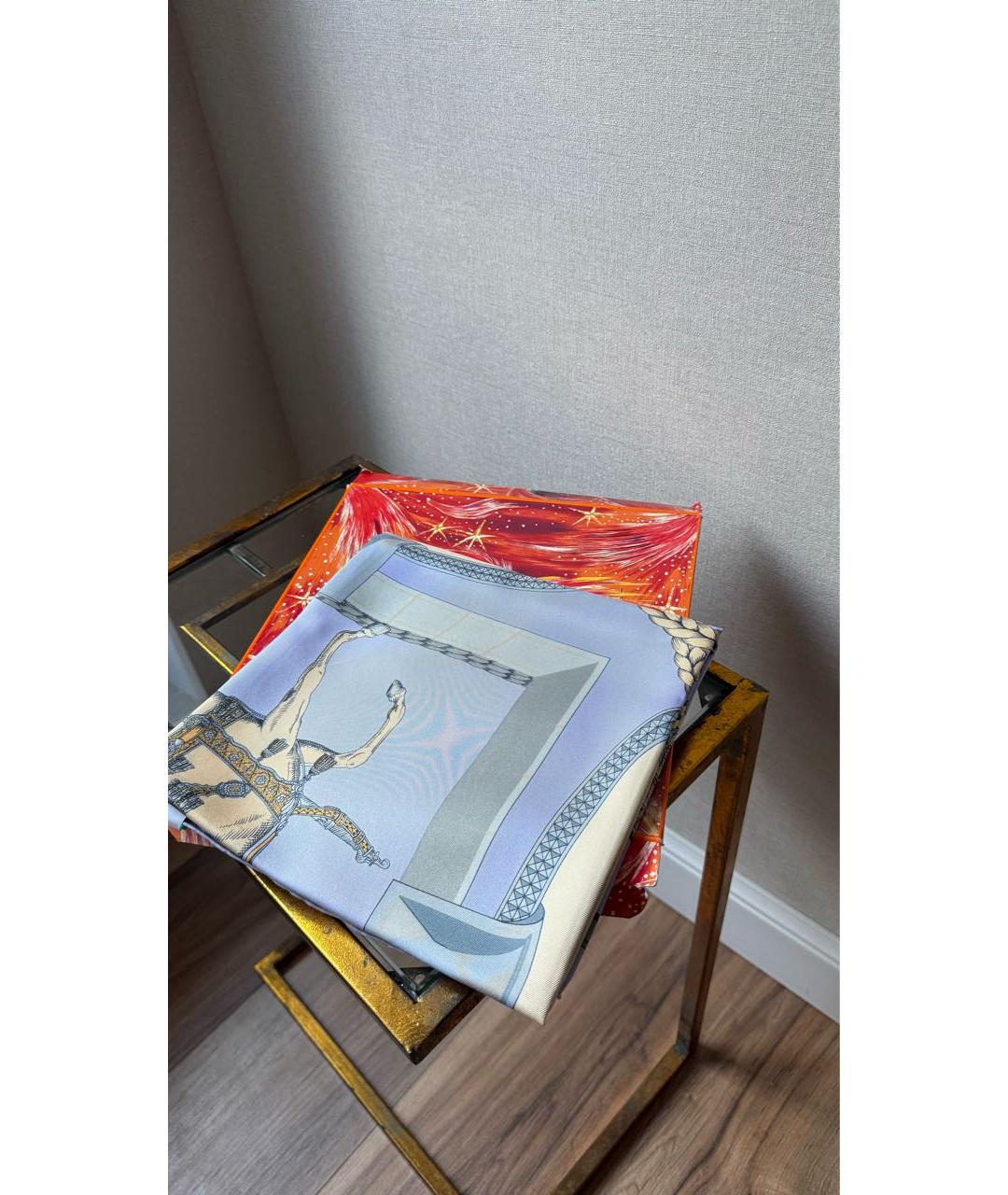 HERMES Голубой шелковый платок, фото 7