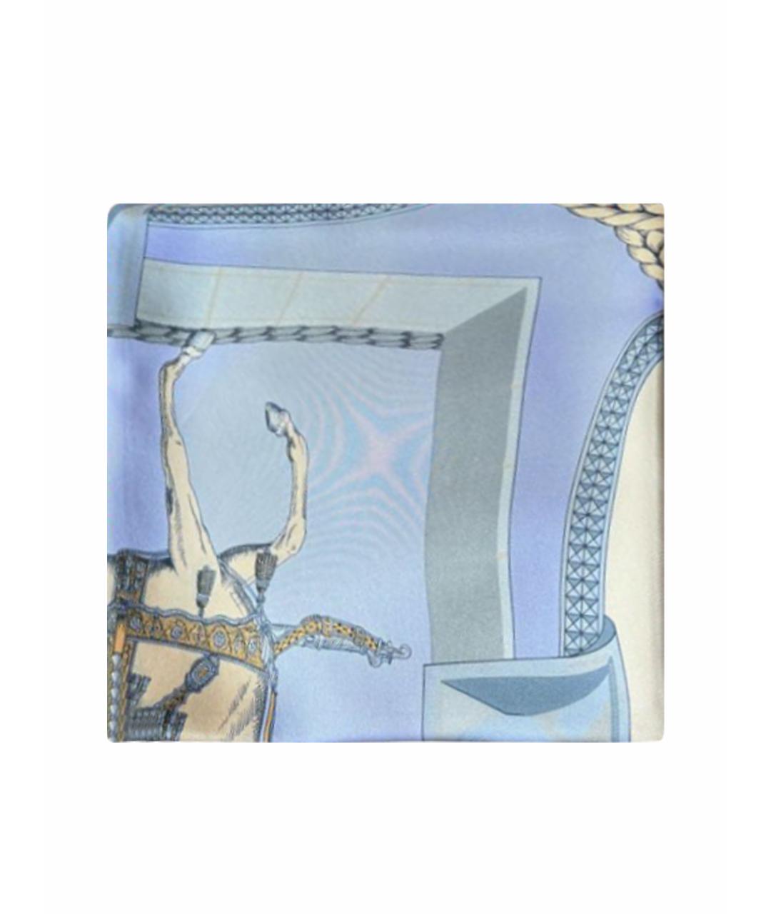 HERMES Голубой шелковый платок, фото 1