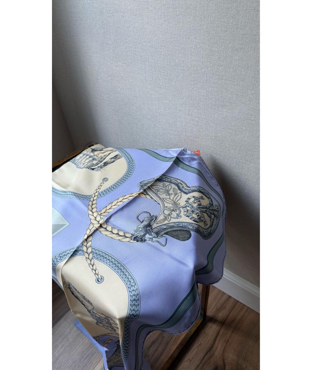 HERMES Голубой шелковый платок, фото 2