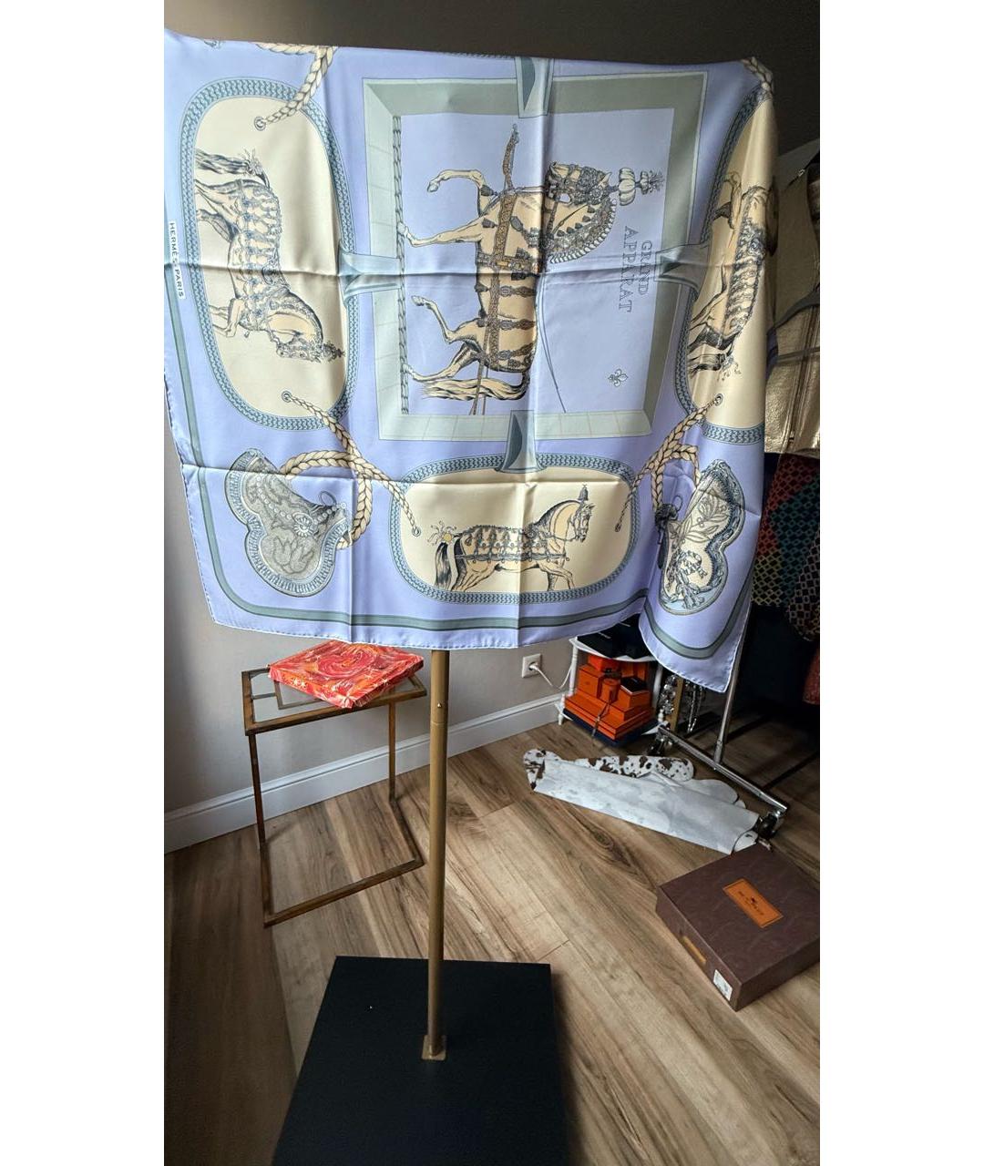 HERMES Голубой шелковый платок, фото 5