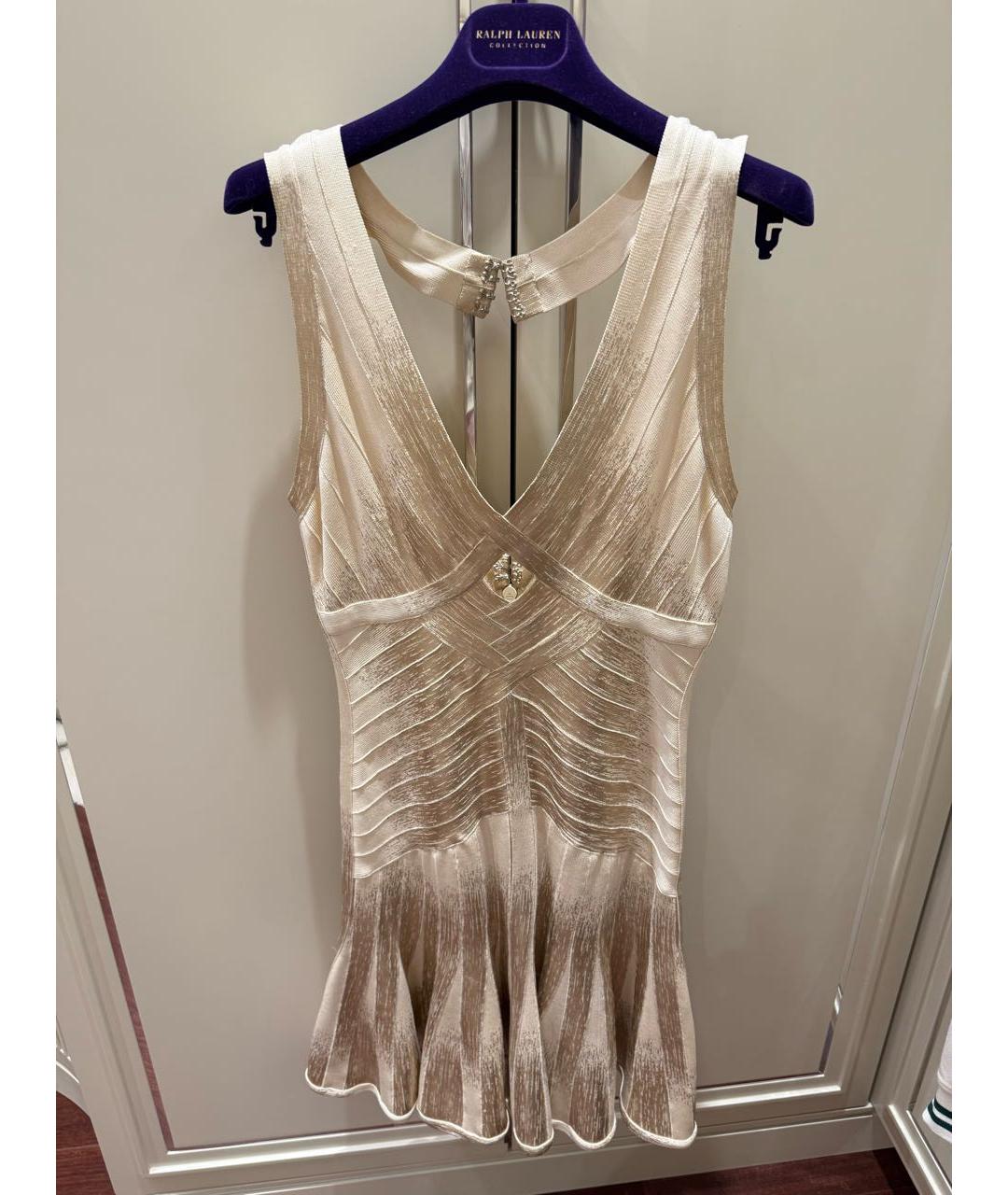 HERVE LEGER Золотое коктейльное платье, фото 5