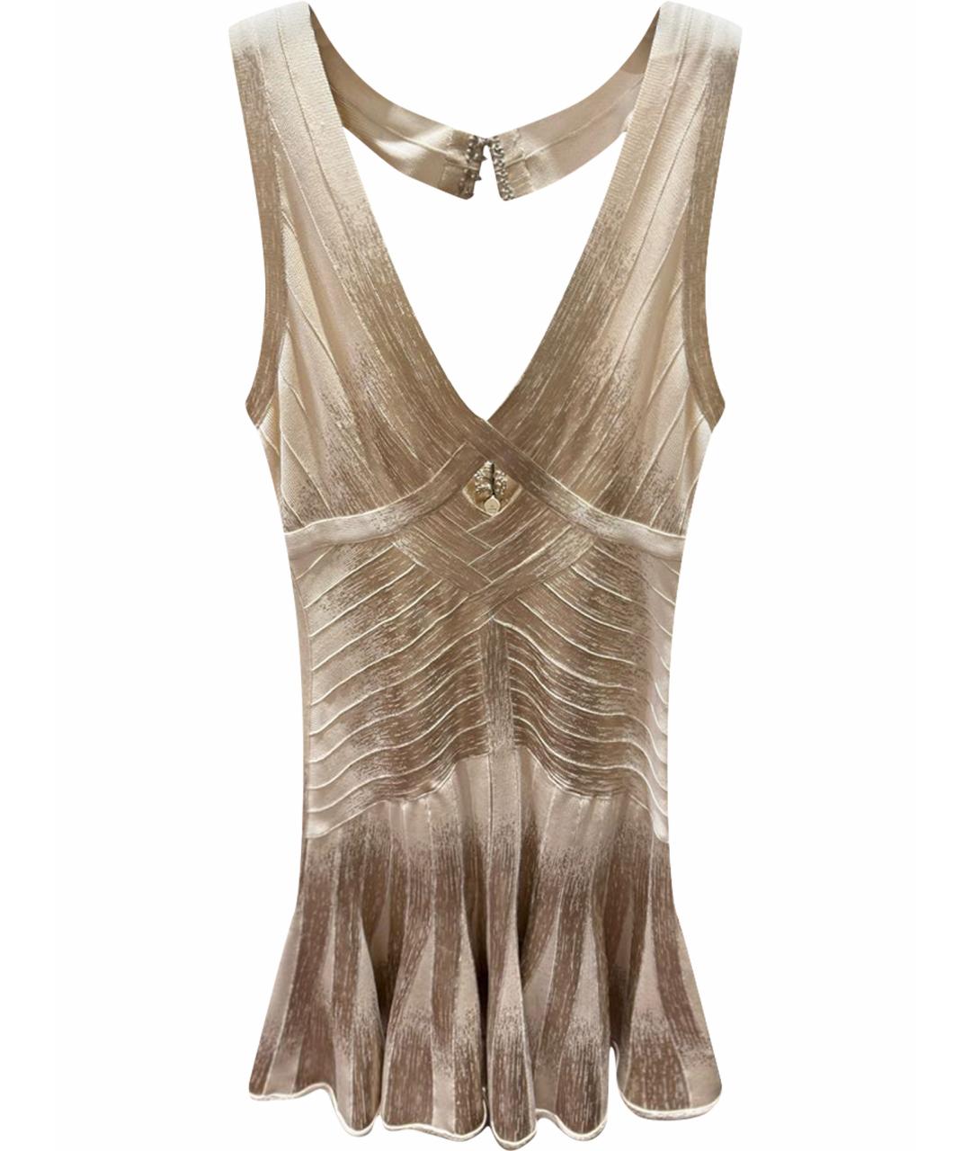 HERVE LEGER Золотое коктейльное платье, фото 1