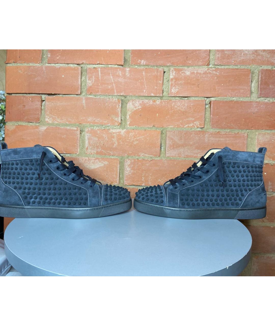 CHRISTIAN LOUBOUTIN Серые замшевые высокие кроссовки / кеды, фото 4