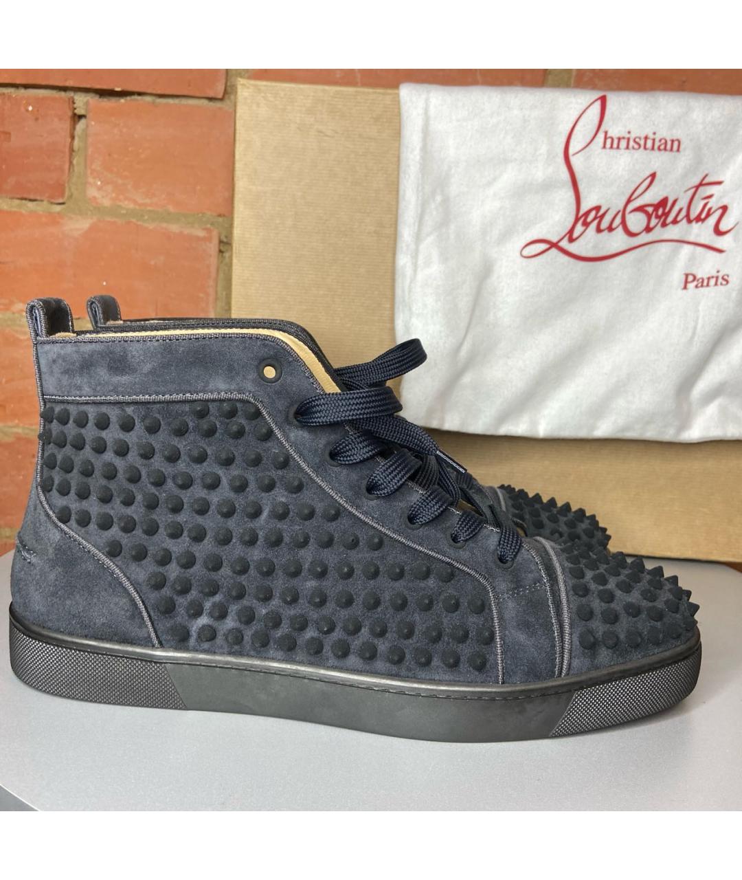 CHRISTIAN LOUBOUTIN Серые замшевые высокие кроссовки / кеды, фото 9