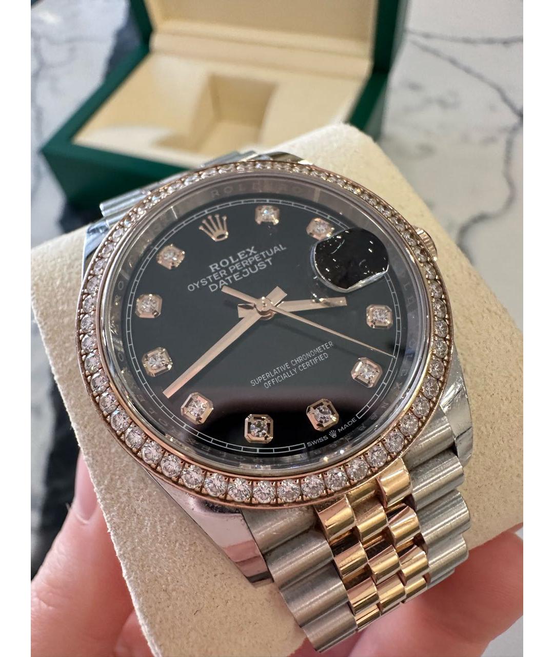 ROLEX Черные часы из розового золота, фото 3
