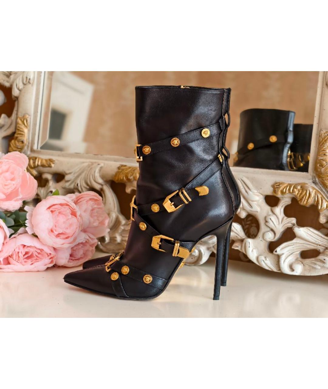 VERSACE Черные кожаные ботильоны, фото 3
