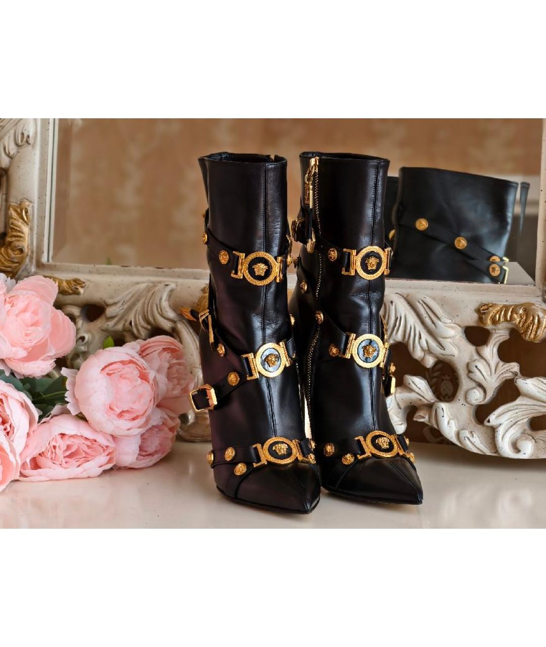 VERSACE Черные кожаные ботильоны, фото 9