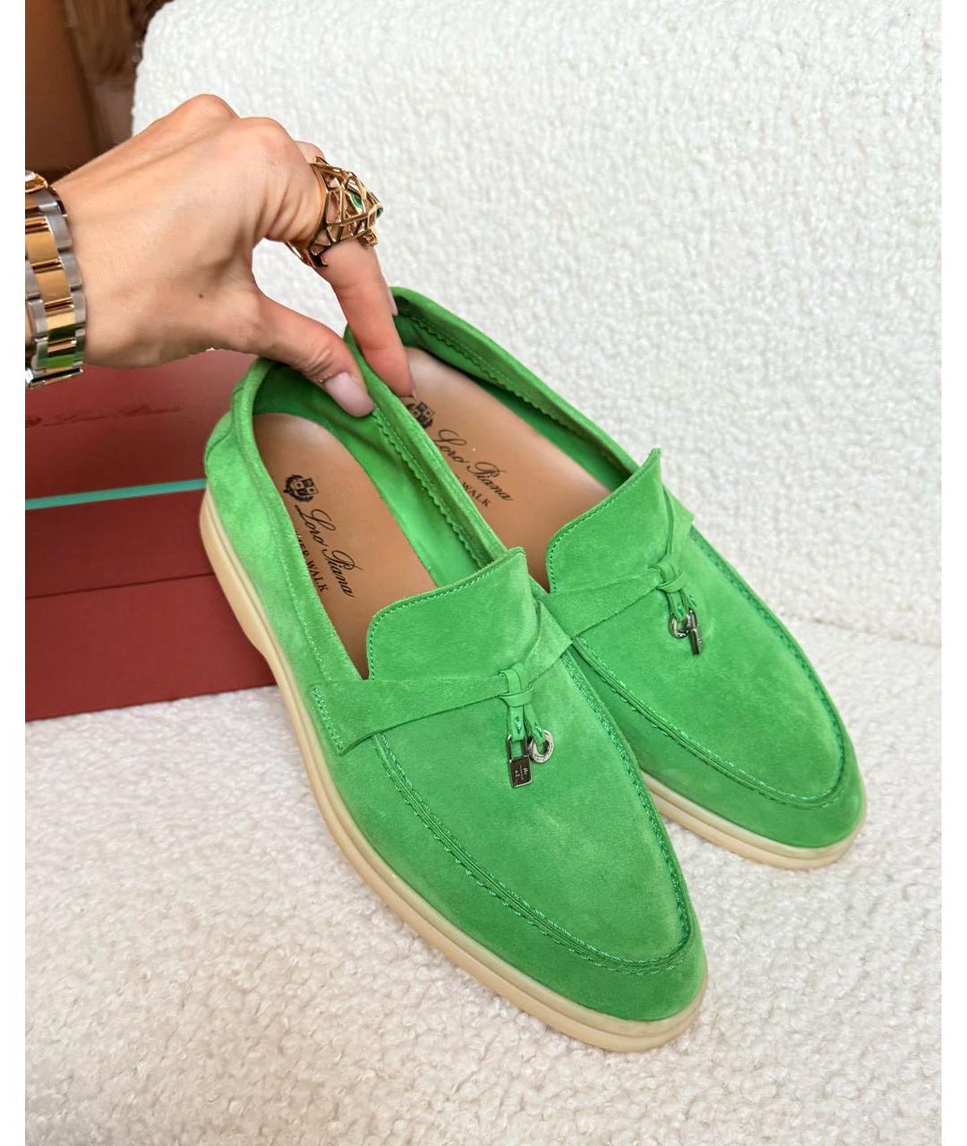 LORO PIANA Зеленые замшевые лоферы, фото 2
